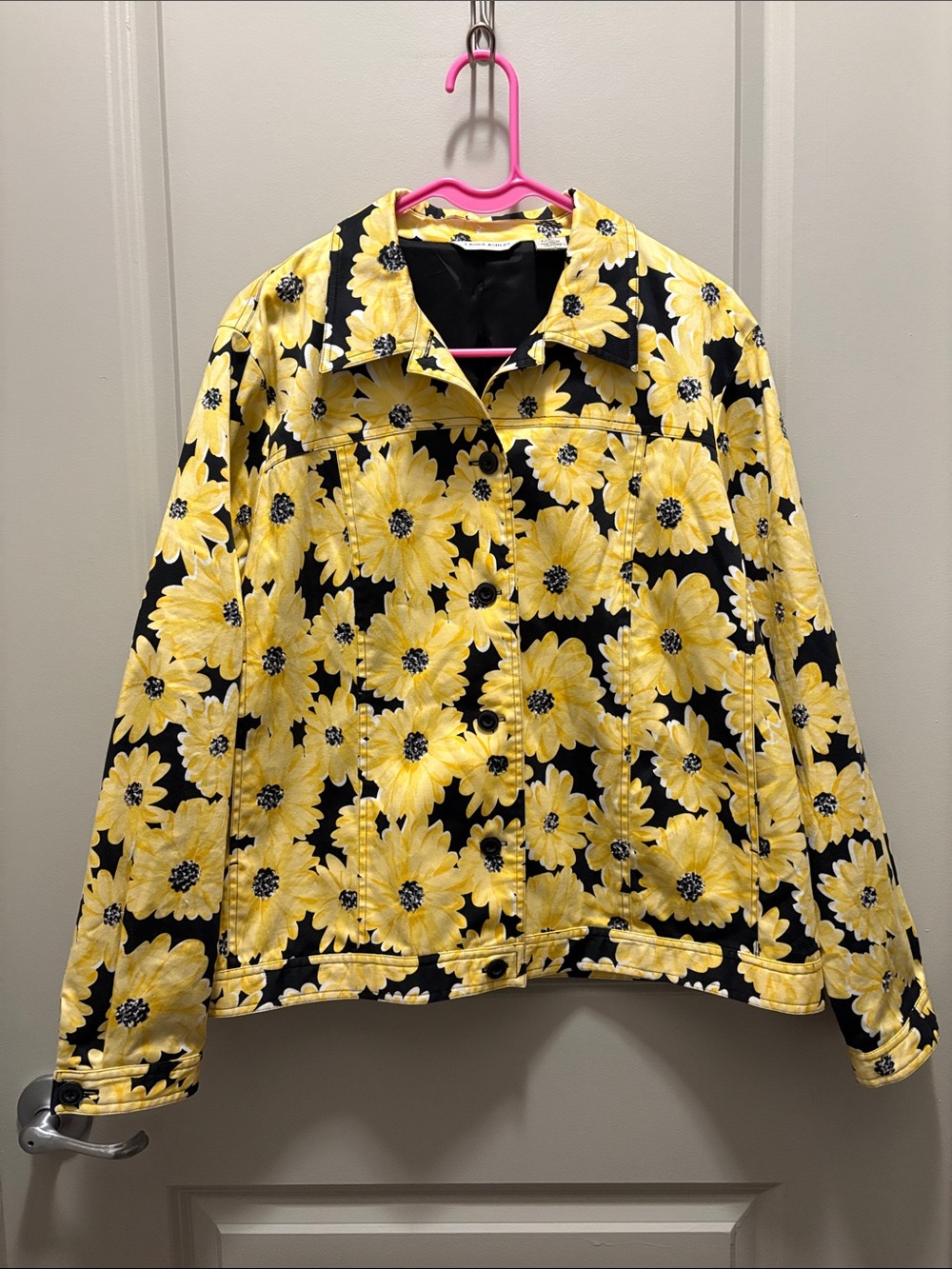 Laura Ashley Black Jean Jacket with Yellow Floral Print